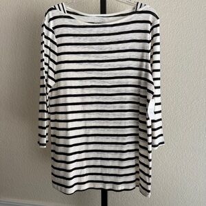 Black White Striped Boatneck Relaxed Fit 3/4 Sleeve Top Soft Stretch Knit XL New